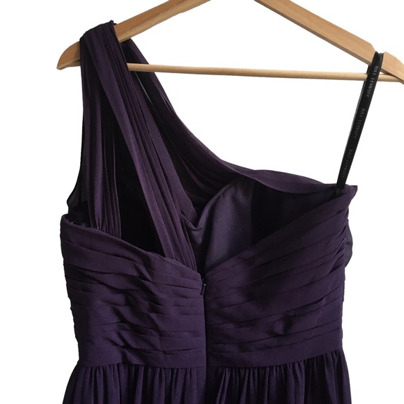 Bill Levkoff Barbara Chiffon One-Shoulder A-Line Princess Maxi Dress Plum 14 - Picture 9 of 17